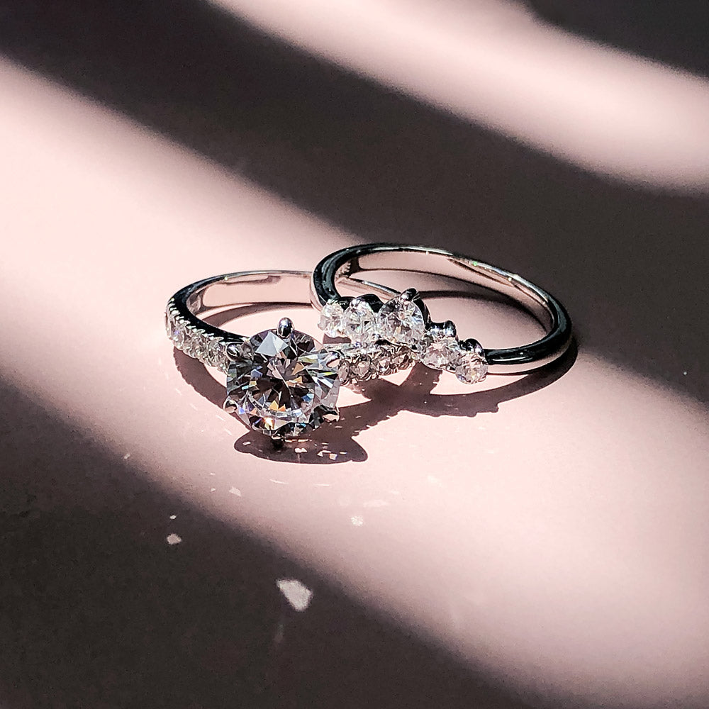 Solitaire 5-Stone Wishbone 2ct CZ Ring Set in Sterling Silver