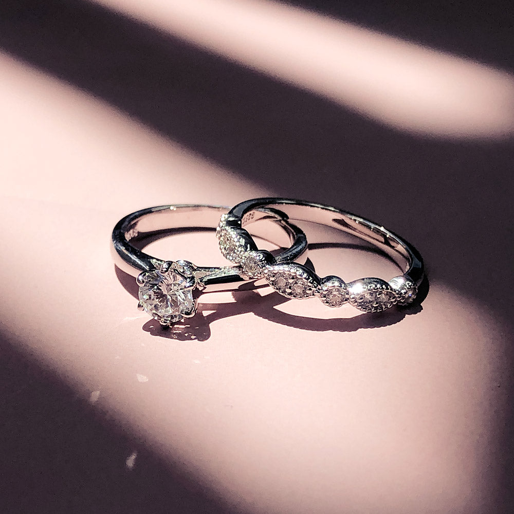 Flatlay view of Solitaire Milgrain Art Deco 0.45ct CZ Ring Set in Sterling Silver, 10 of 20
