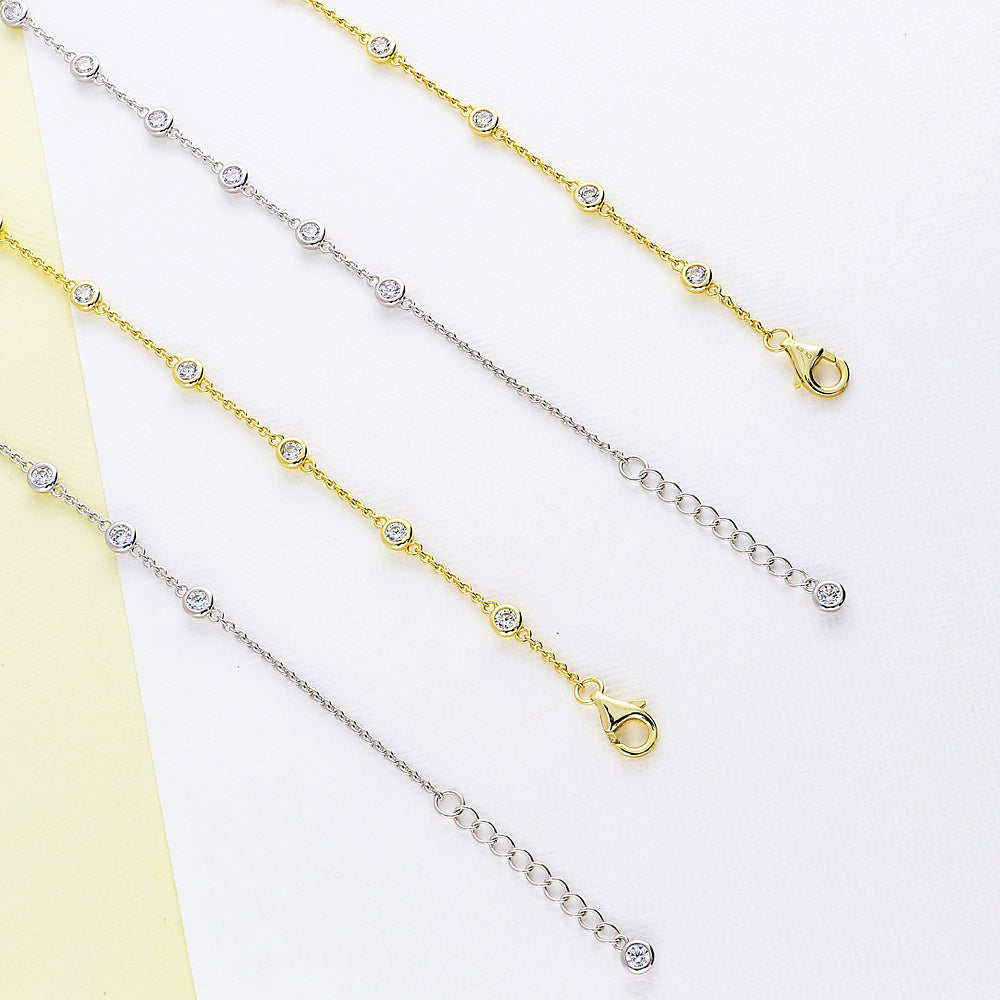 Flatlay view of CZ by Yard Rolo Chain Station Anklet in Sterling Silver, 4 of 5