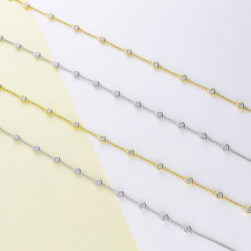 Flatlay view of CZ by Yard Rolo Chain Station Anklet in Sterling Silver, 3 of 5