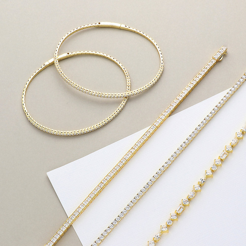 Gold Flashed Silver Cluster CZ Wedding Tennis Bracelet
