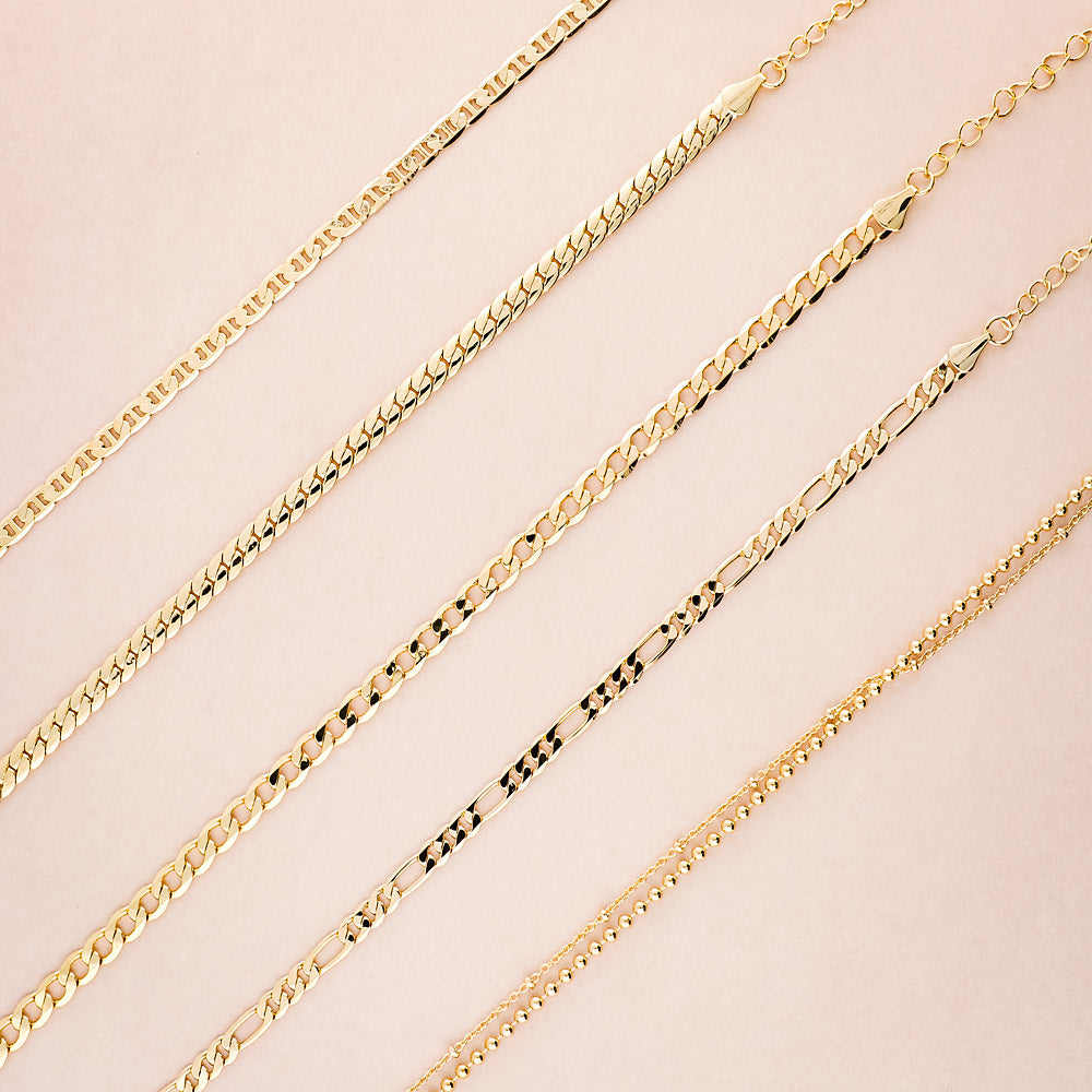 Flatlay view of Wheat Chain Anklet Ankle Bracelet in Base Metal, Gold-Tone