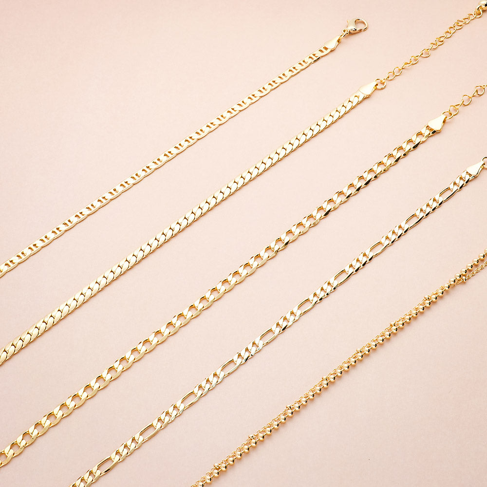 Flatlay view of Wheat Chain Anklet Ankle Bracelet in Base Metal, Gold-Tone