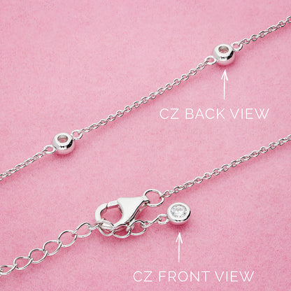 Solitaire Station Bezel CZ Necklace Set in Sterling Silver