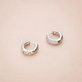 Flatlay view of Dome CZ Small Hoop Earrings 0.8 inch, Silver-Tone