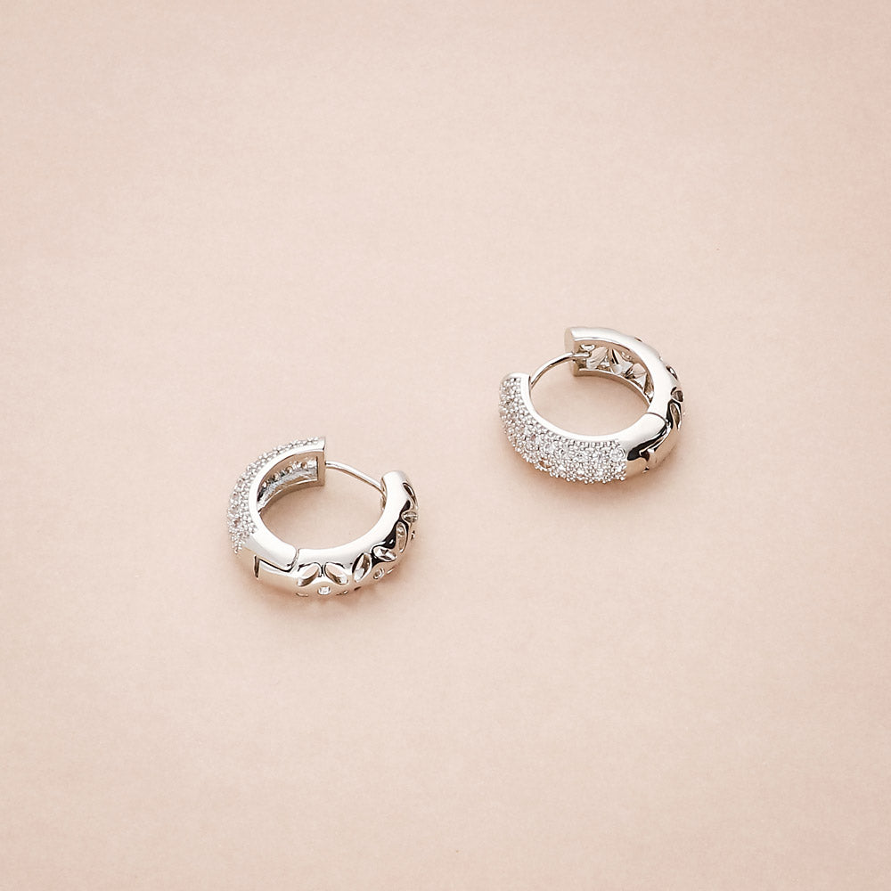 Flatlay view of Dome CZ Small Hoop Earrings 0.8 inch, Silver-Tone