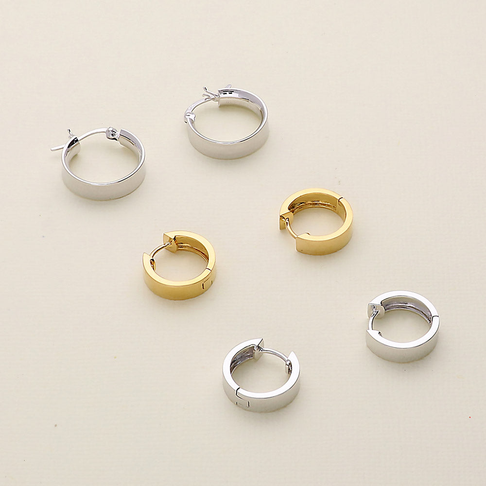 ピアス LOVE ME MONSTER Bold Round Ring Earrings L183MER270 Silver Bead CZ Small Omega Back Hoop Earrings 0.7 inch