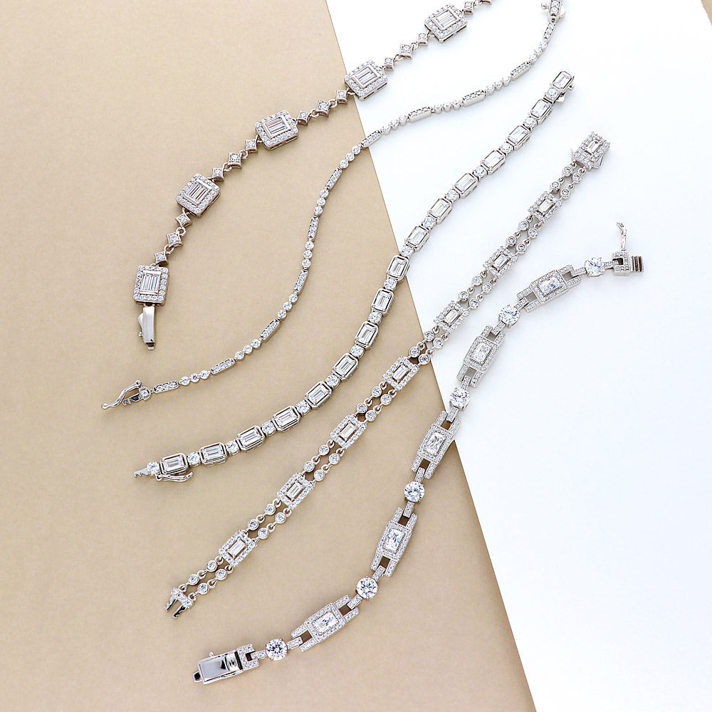 Flatlay view of Art Deco CZ Chain Bracelet in Sterling Silver, 12 of 13