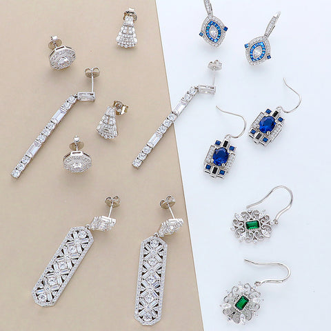 Sllaiss Boucles D’Oreilles 925 Argent Sterling CZ – Petits Clous Fleur, Étoile, Rond Minimalistes Plaqué Or Blanc