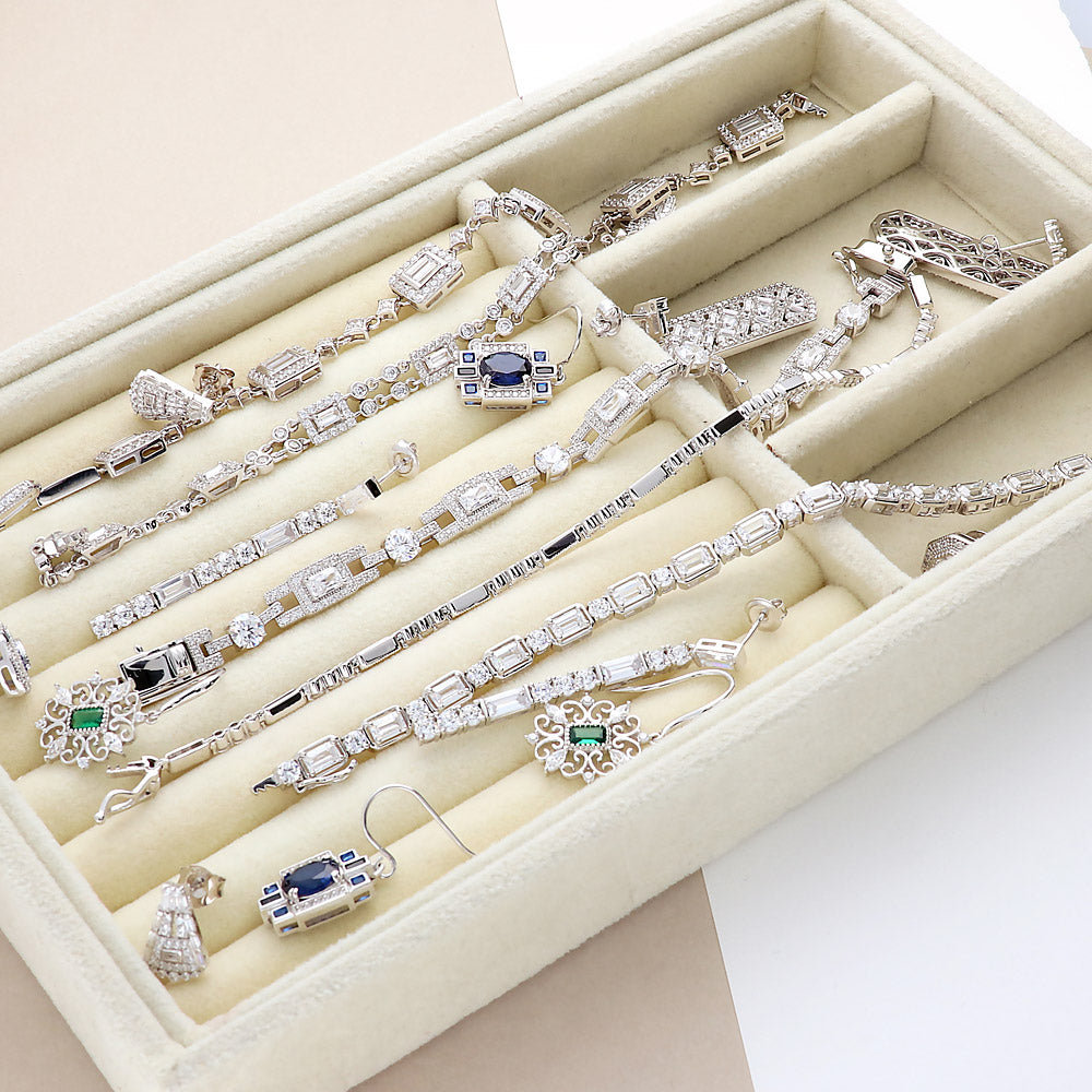 Sterling Silver Starburst Cubic Zirconia Rolo Chain Bracelet
