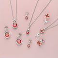 Flatlay view of Solitaire 1ct Pear CZ Necklace in Sterling Silver, Garnet Color