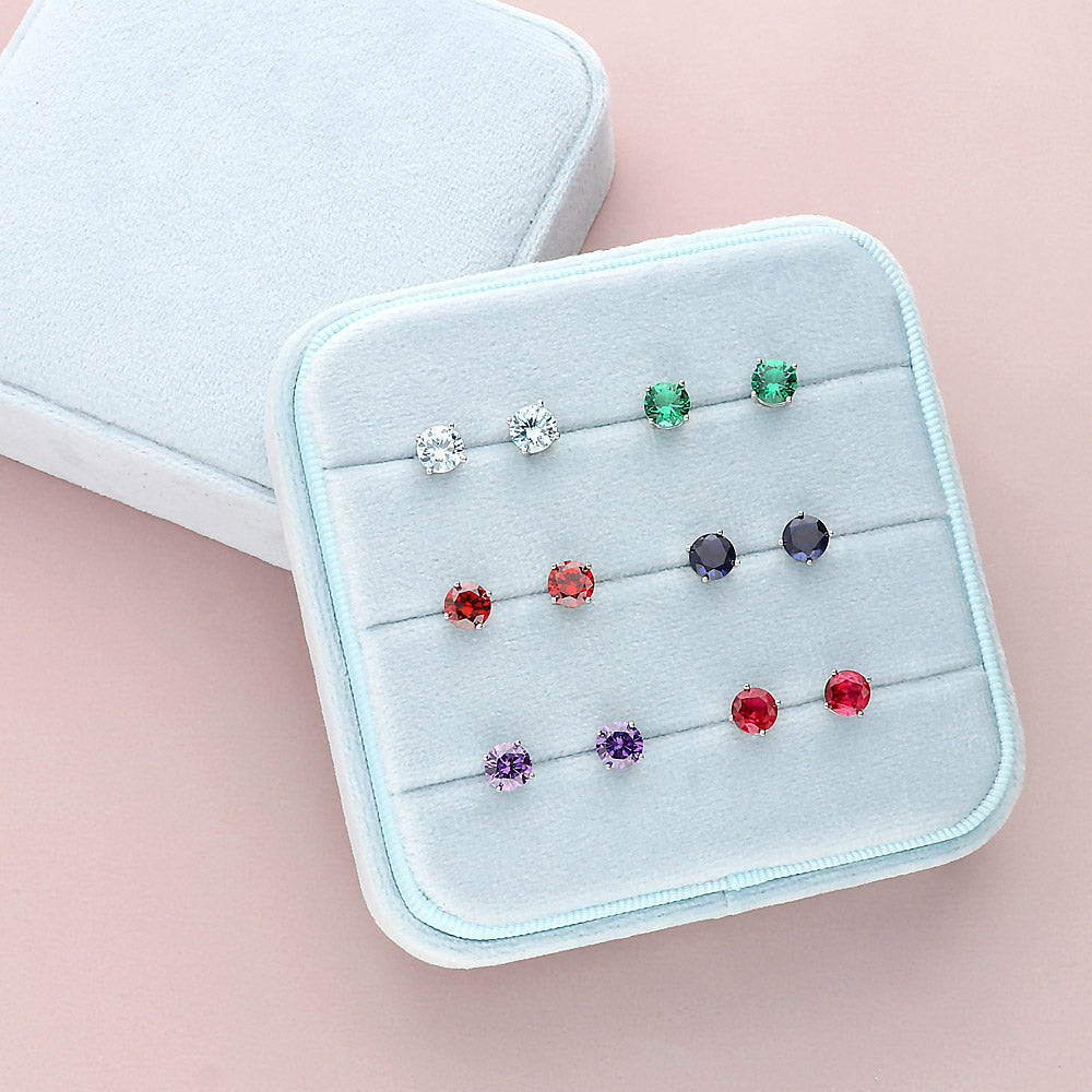 ジエリーリンダ Sterling Silver 2-Stone Cubic Zirconia CZ Stud Earrings