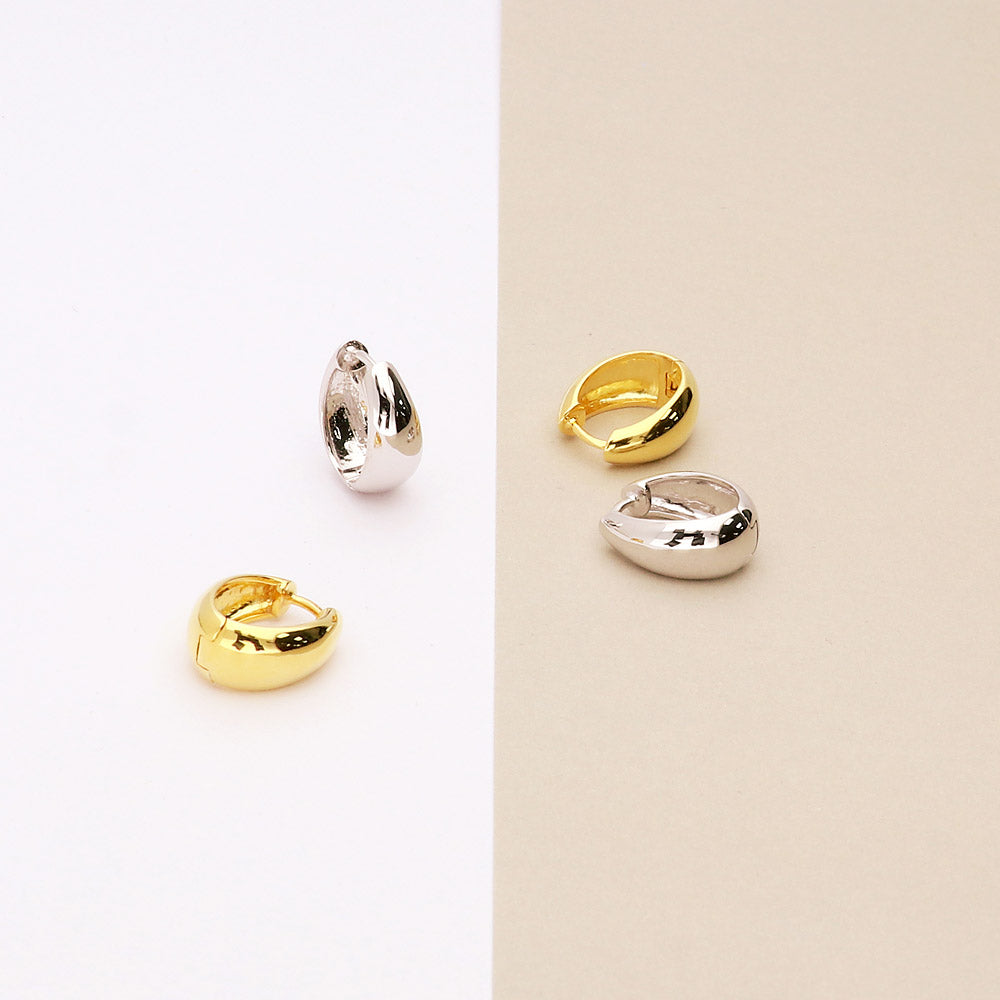 Oval Dome Small Huggie Earrings in Sterling Silver 0.6"