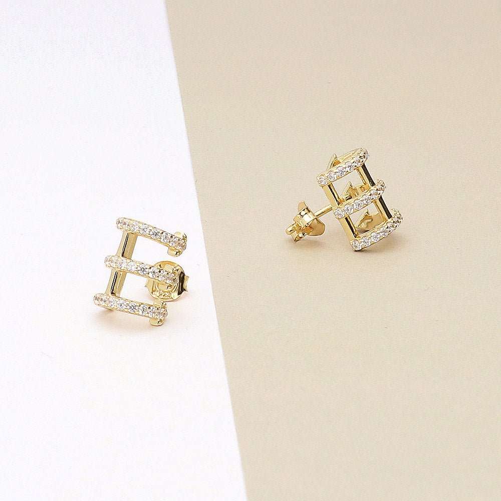 Flatlay view of Bar CZ Stud Earrings in Gold Flashed Sterling Silver, 3 of 7