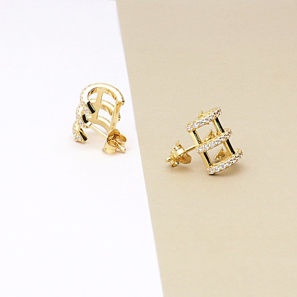 Bar CZ Stud Earrings in Gold Flashed Sterling Silver