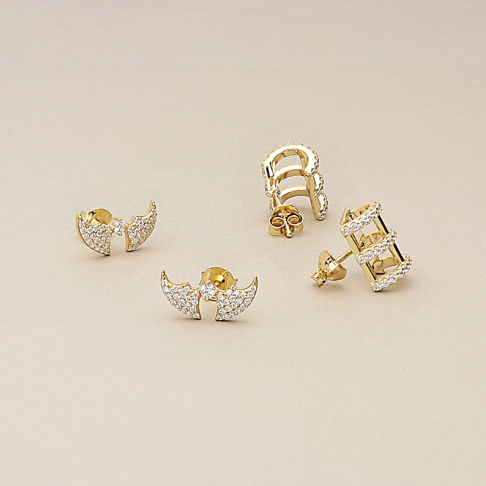 Bat CZ Stud Earrings in Gold Flashed Sterling Silver