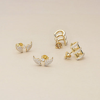Bat CZ Stud Earrings in Gold Flashed Sterling Silver