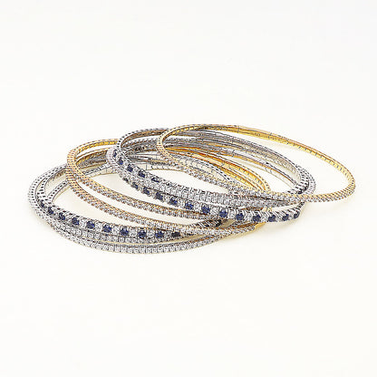 Flexible Sapphire-Blue CZ Bangle in Sterling Silver