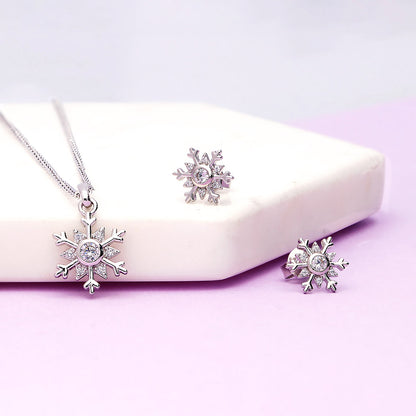 Snowflake CZ Necklace in Sterling Silver