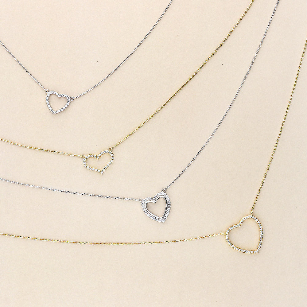 Sterling Silver Open Heart Cubic Zirconia Pendant Necklace #N1717
