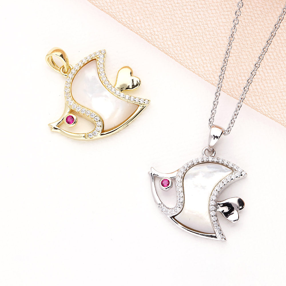 Fish Mother Of Pearl Necklace in Sterling Silver