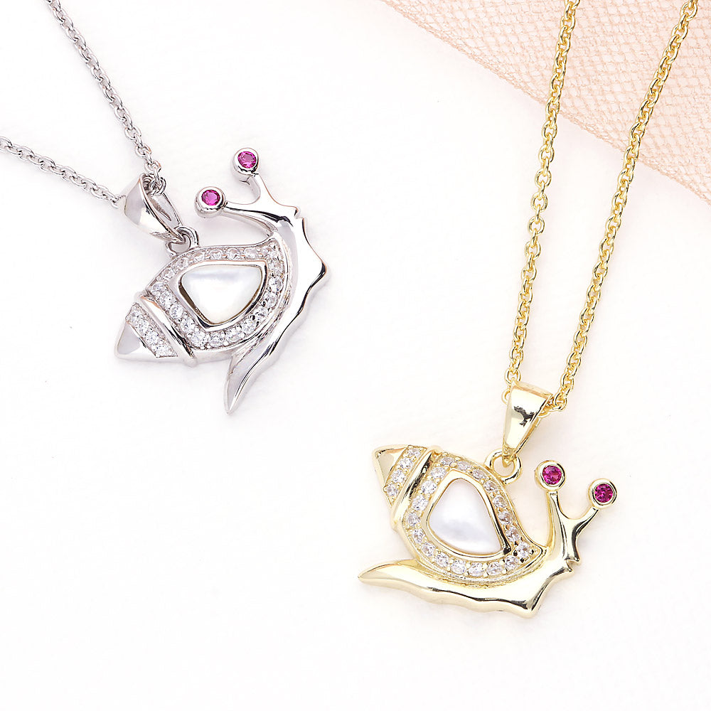 Snail Mother Of Pearl Necklace in Sterling Silver
