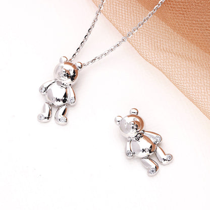 Bear CZ Pendant Necklace in Sterling Silver