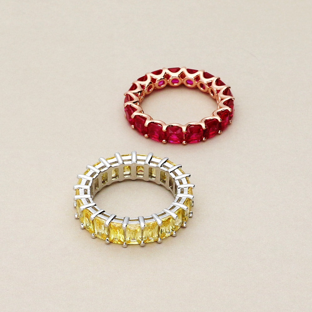 Flatlay view of Red Pave CZ Eternity Ring in Rose Gold Flashed Sterling Silver, 4 of 10