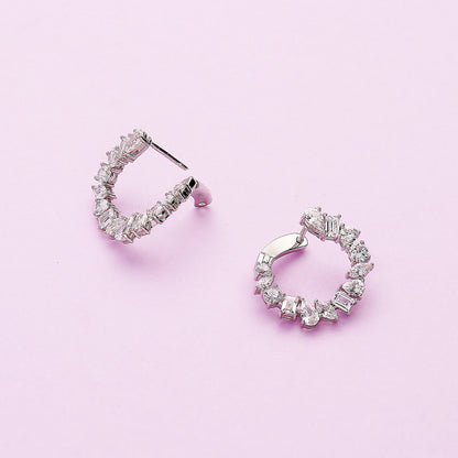Cluster CZ Small Hoop Earrings in Sterling Silver 0.8"
