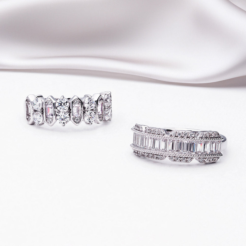 Flatlay view of Cluster Art Deco CZ Band in Sterling Silver, 11 of 13