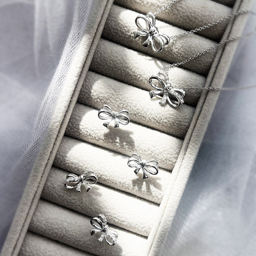 Sterling Silver Bow Tie Ribbon Cubic Zirconia CZ Necklace