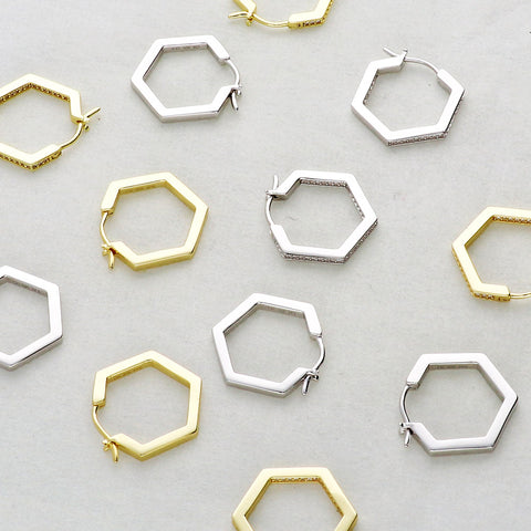 Hexagon Inside-Out Hoop Earrings Style E1828-01, Hexagon Inside-Out Hoop Earrings Style E1828-02 in Flatlay Display