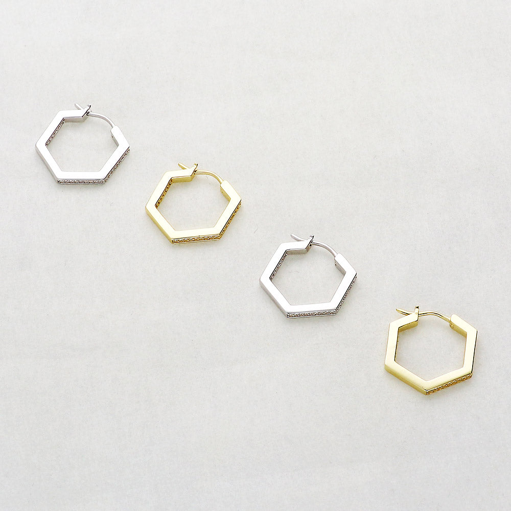 Hexagon Inside-Out Hoop Earrings Style E1828-01, Hexagon Inside-Out Hoop Earrings Style E1828-02 in Flatlay Display