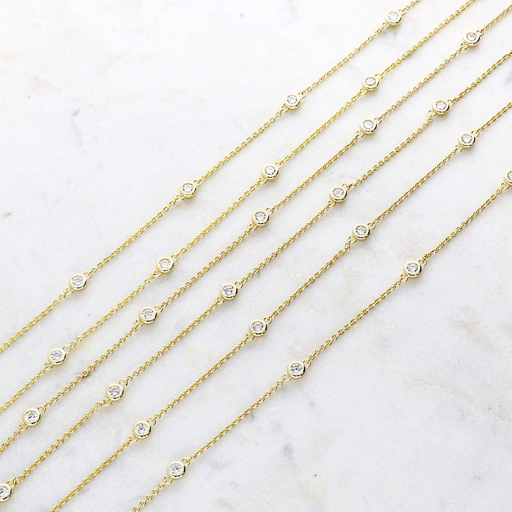 Sterling Silver Station Cubic Zirconia CZ Station Necklace #N1547