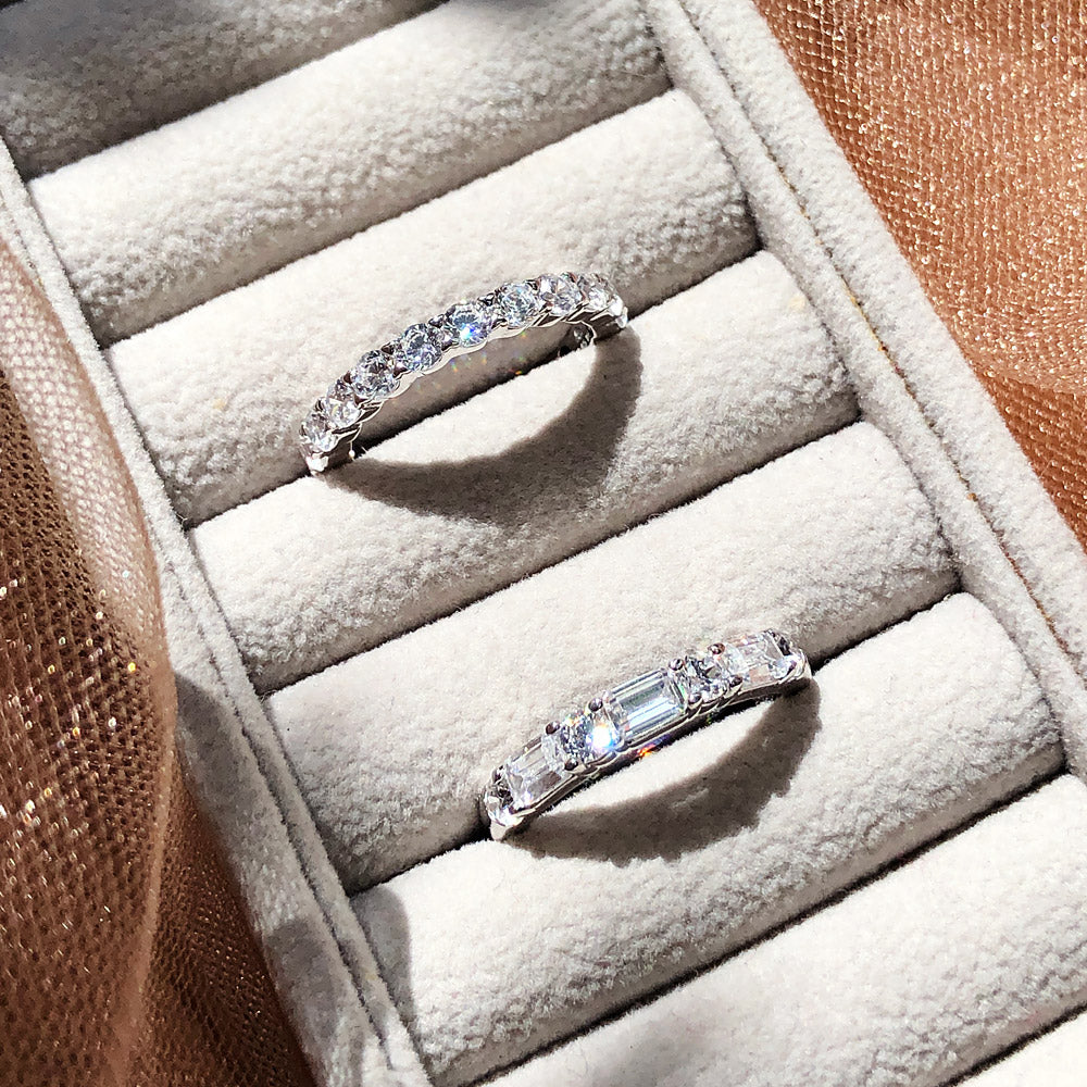 Flatlay view of Art Deco Pave CZ Eternity Ring in Sterling Silver, 4 of 12