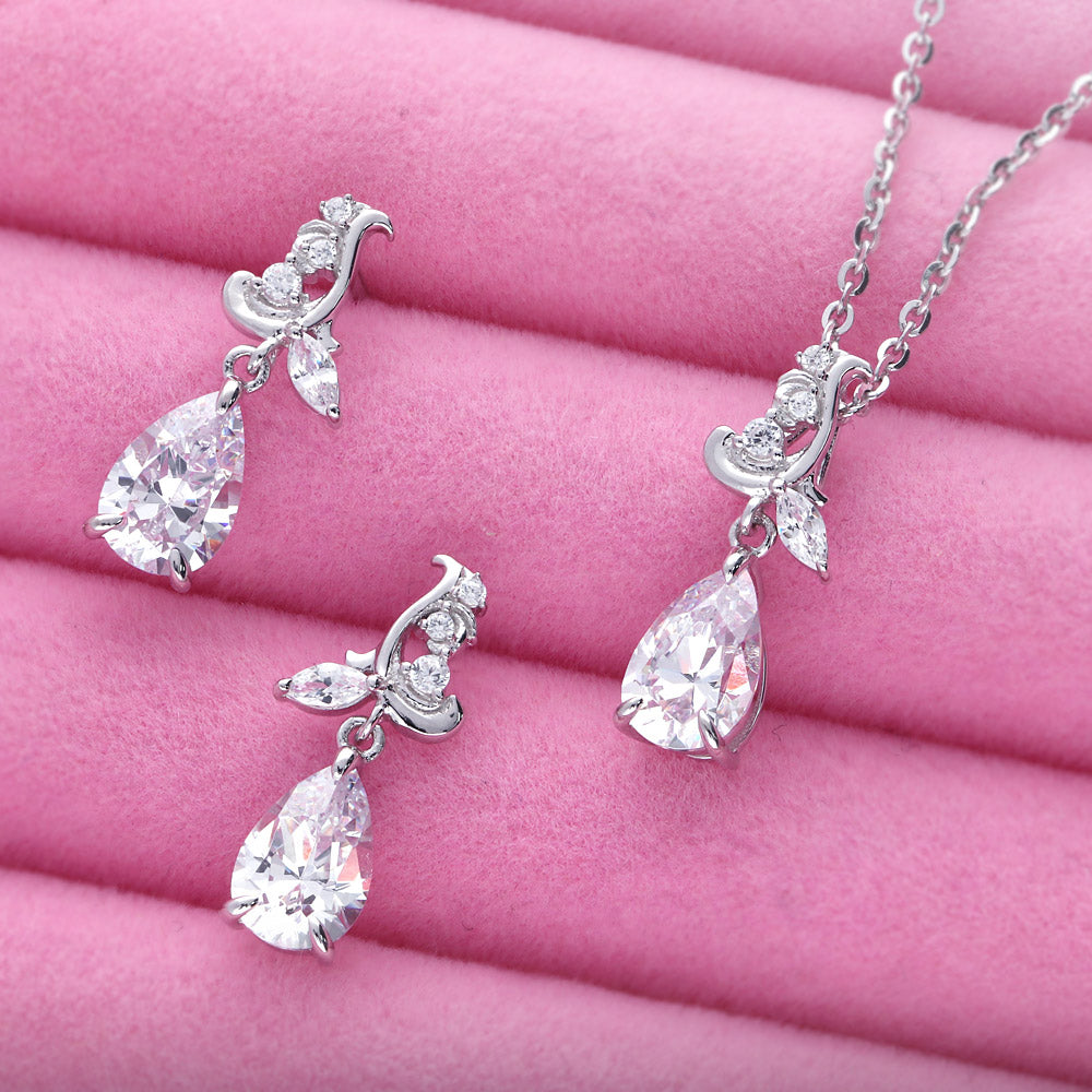 Flatlay view of Filigree CZ Dangle Earrings in Sterling Silver, 2 of 4