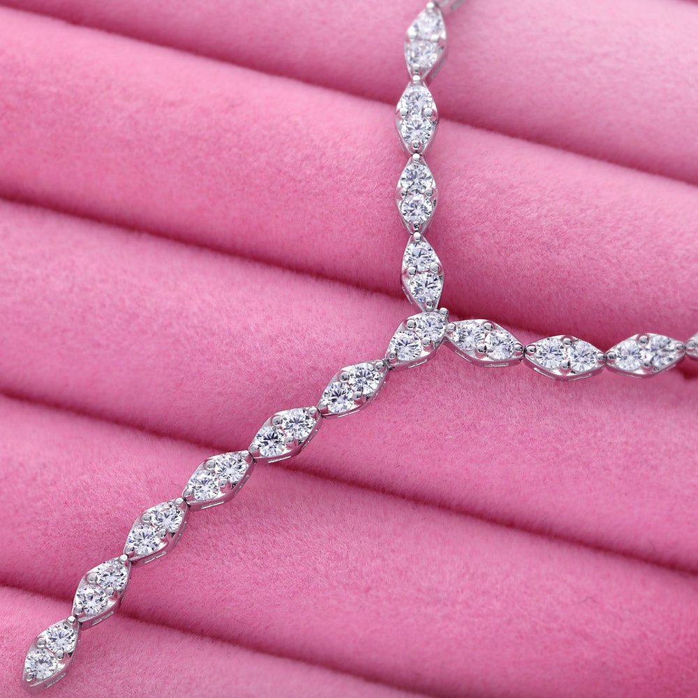 Flatlay view of CZ Lariat Necklace in Sterling Silver, 6 of 8