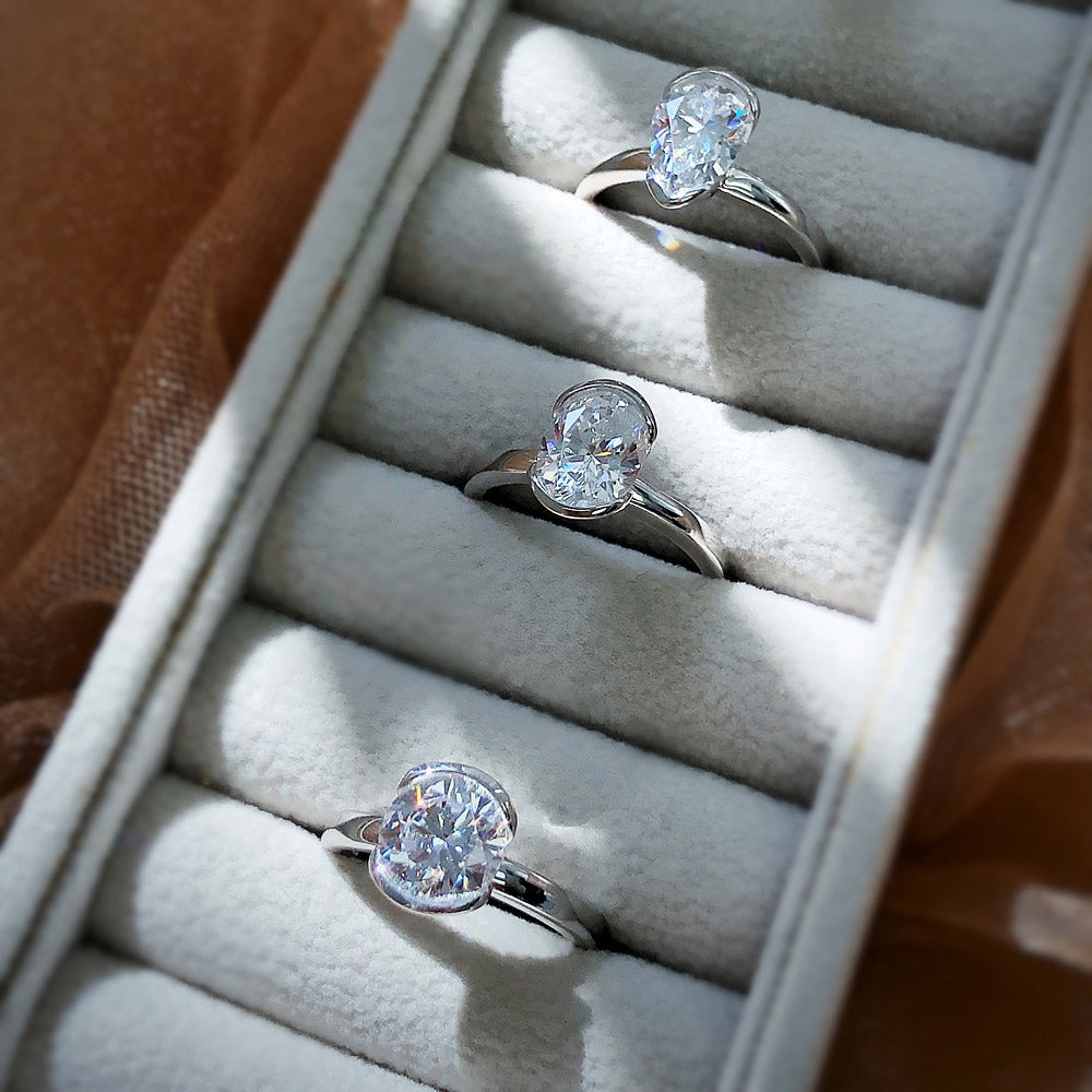 Solitaire 1.8ct Bezel Pear CZ Ring in Sterling Silver