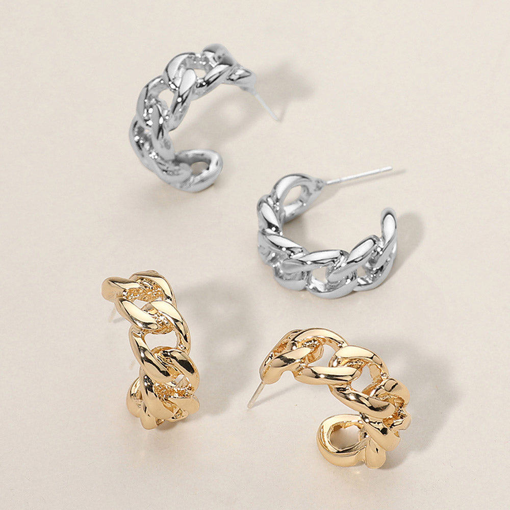 Cable Rope Small Half Hoop Earrings 0.8"