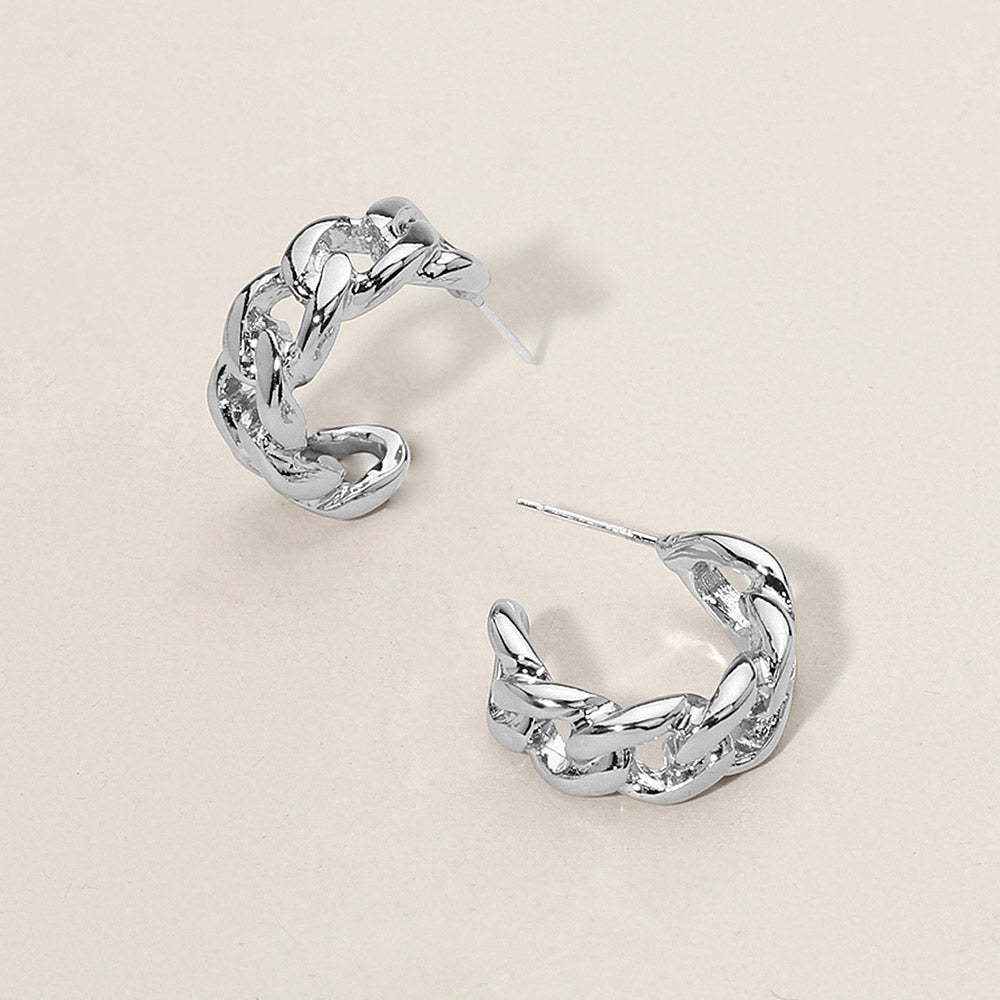 Flatlay view of Cable Rope Small Half Hoop Earrings 0.8 inch, Silver-tone