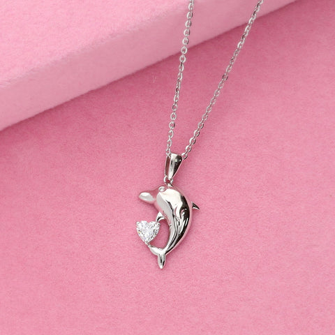 Dolphin Pendant Necklace Style N1347-01 in Flatlay Display