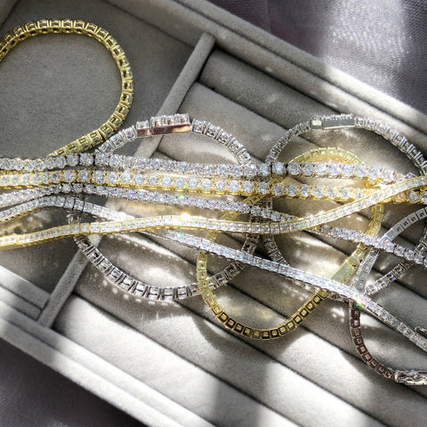 Tennis Bracelet Style B351-03-01, Tennis Bracelet Style B351-04-01 in Flatlay Display