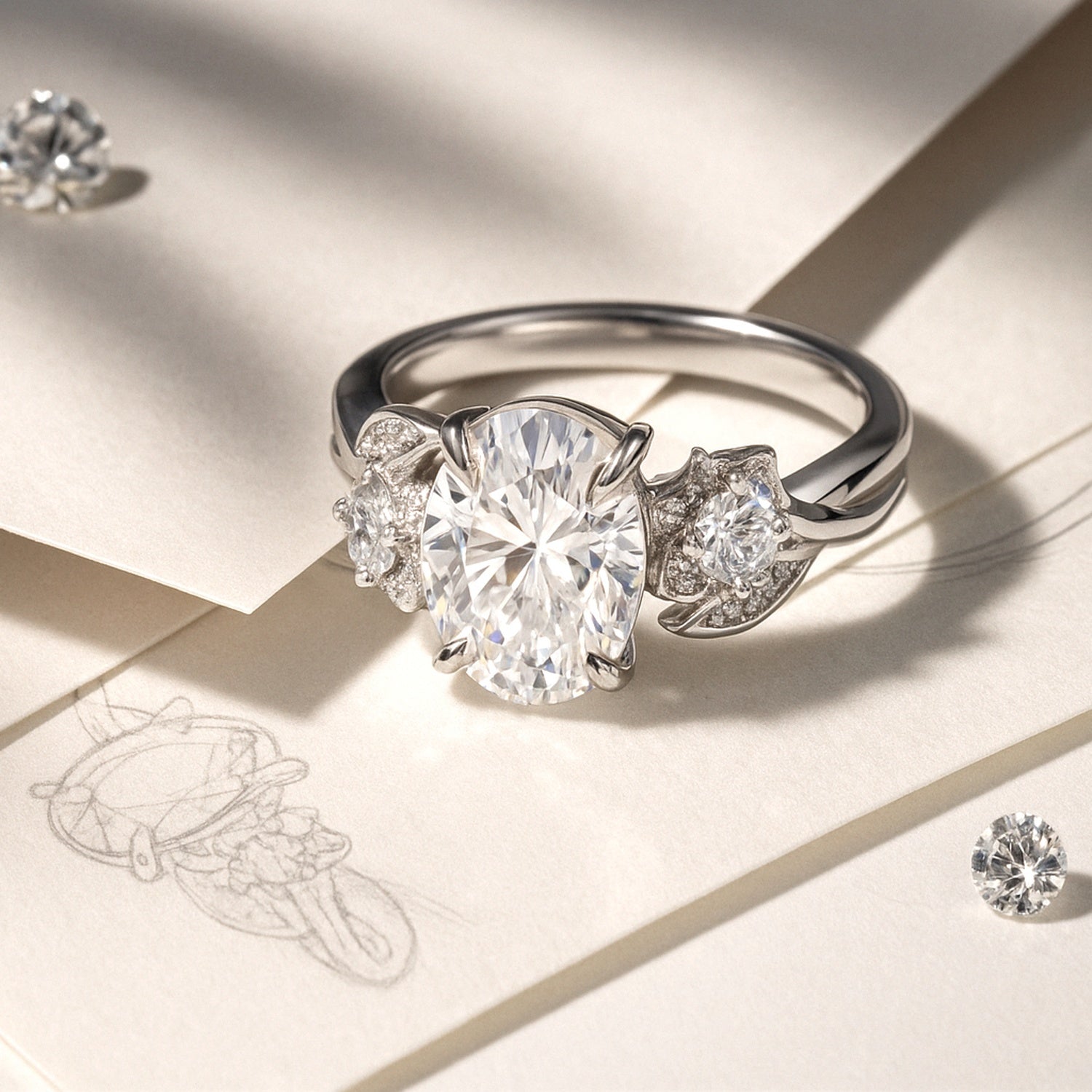 Flower 3-Stone 2.5ct CZ Ring in Sterling Silver, 2 of 6