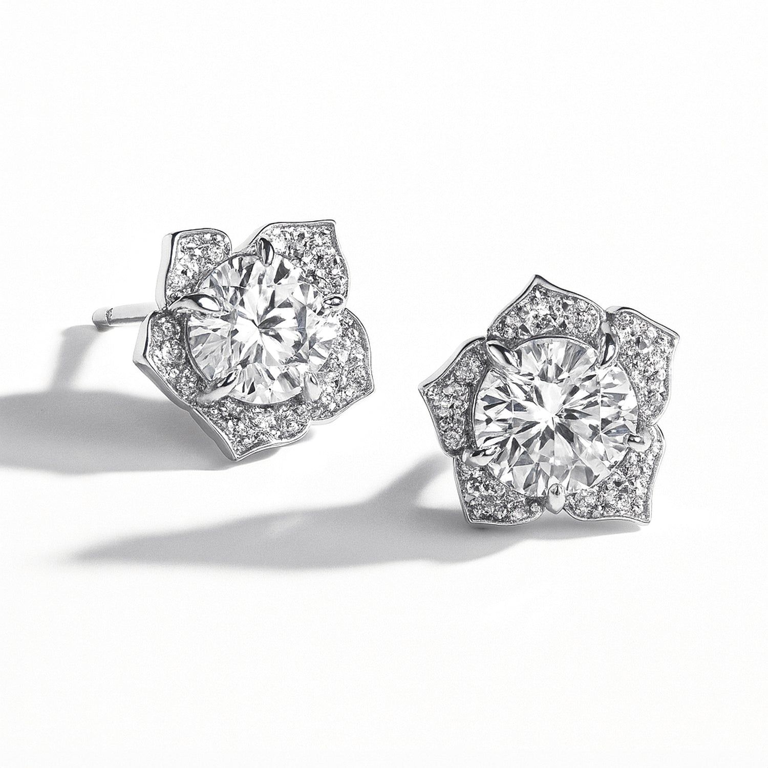 Front view of Flower Halo CZ Necklace and Earrings in Sterling Silver, 3 of 10