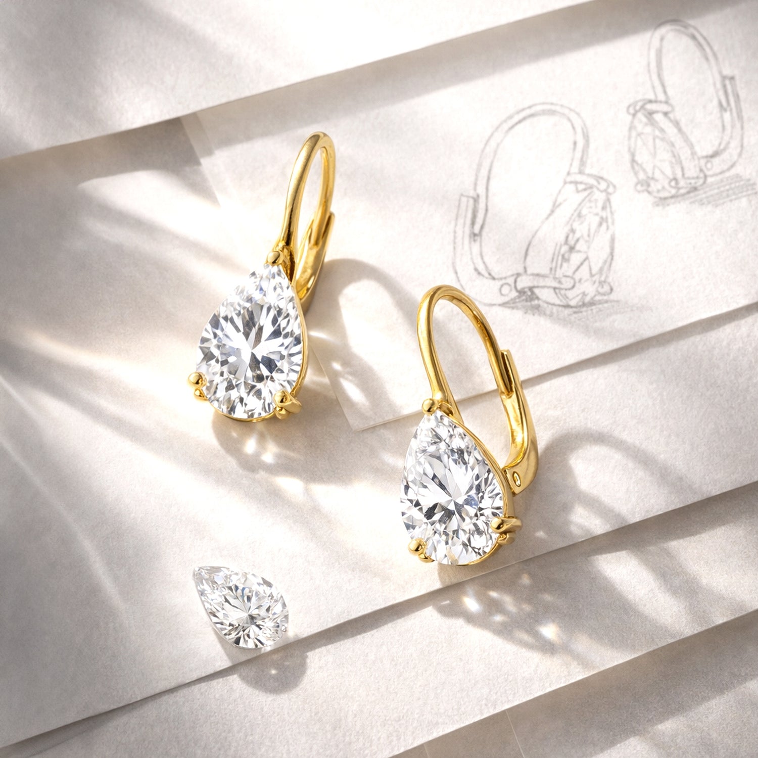 Solitaire CZ Earrings in Gold Flashed Sterling Silver, 2 Pairs