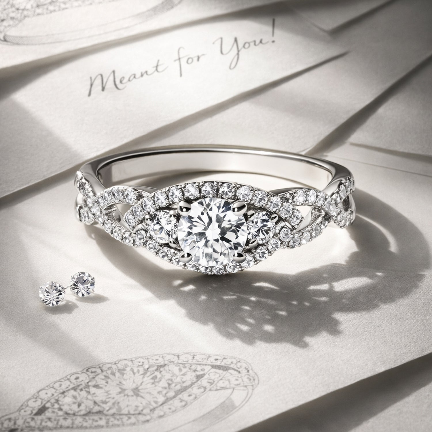 Front view of 3-Stone Woven 0.45ct CZ Ring in Sterling Silver, 6 of 8