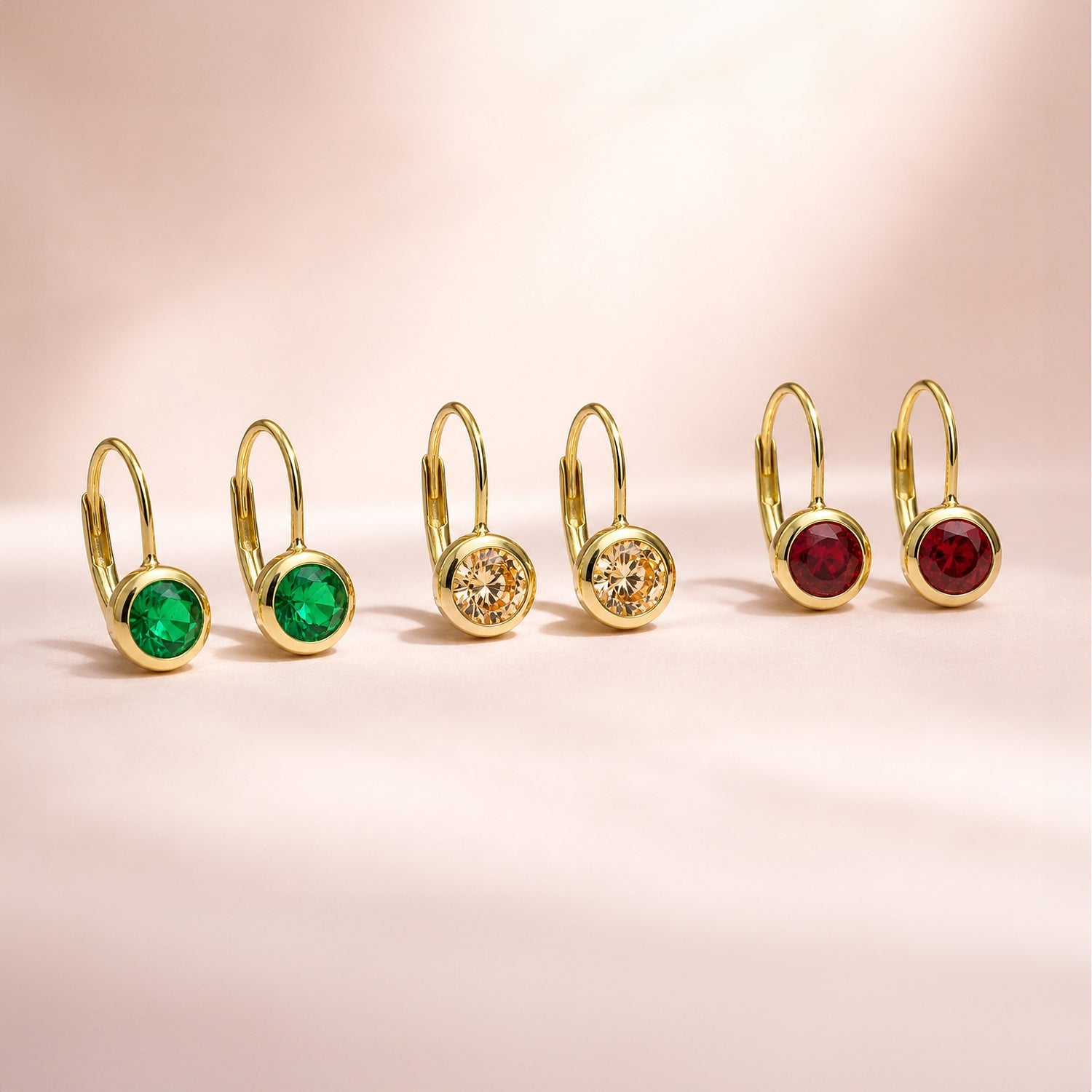 Solitaire 1.2ct Bezel CZ Leverback Earrings in Sterling Silver, Champagne, Gold Flashed