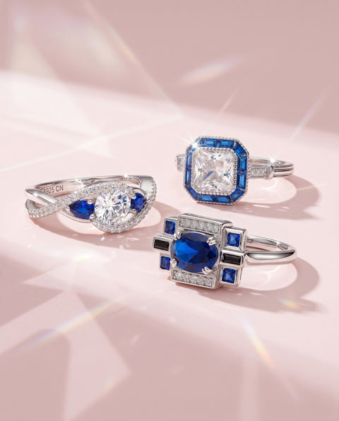 3-Stone Ring, Art Deco Ring, Halo Ring
