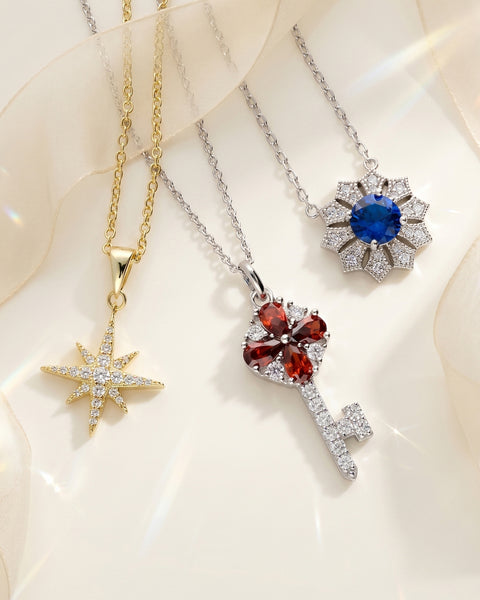 Halo Pendant Necklace, Key Pendant Necklace, North Star Pendant Necklace
