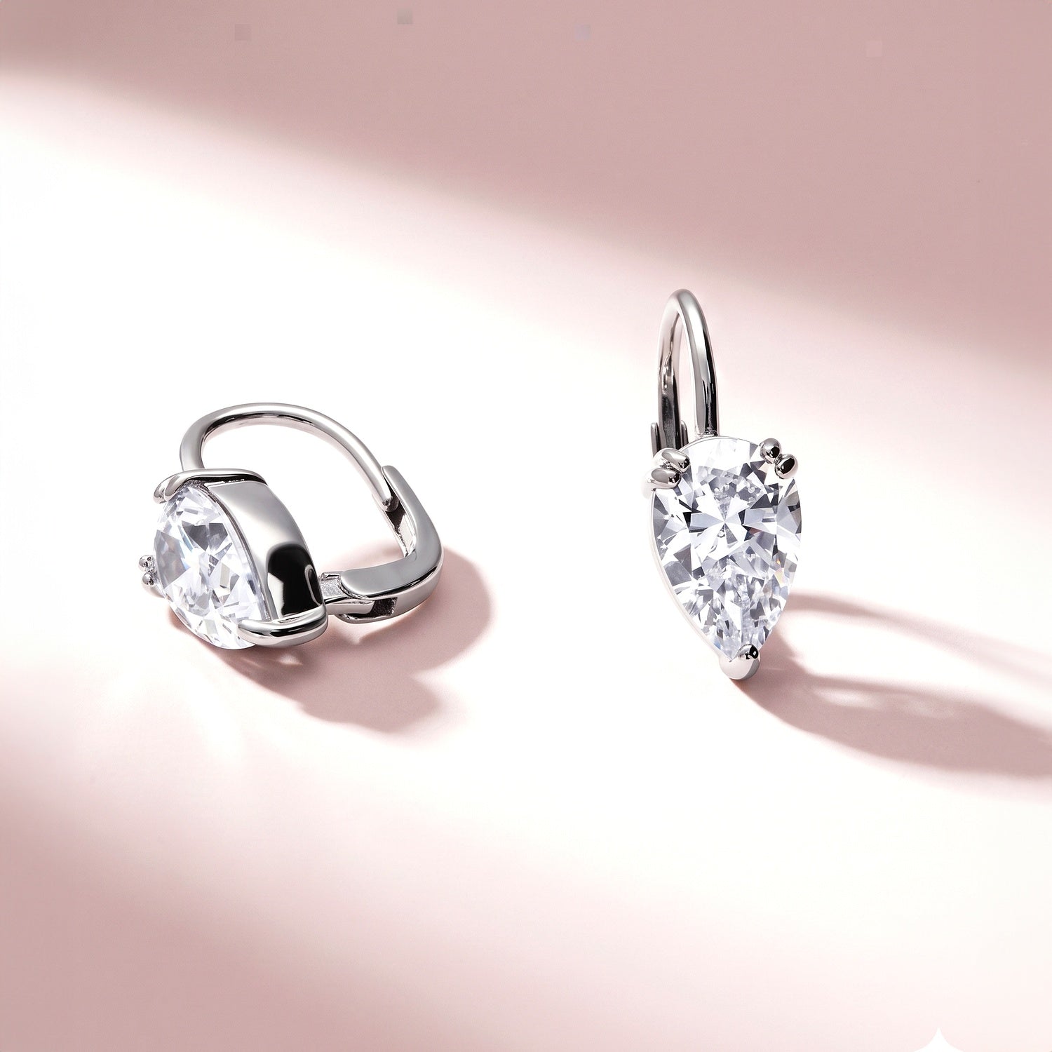 Solitaire 2.6ct Pear CZ Leverback Earrings in Sterling Silver, Rhodium Plated